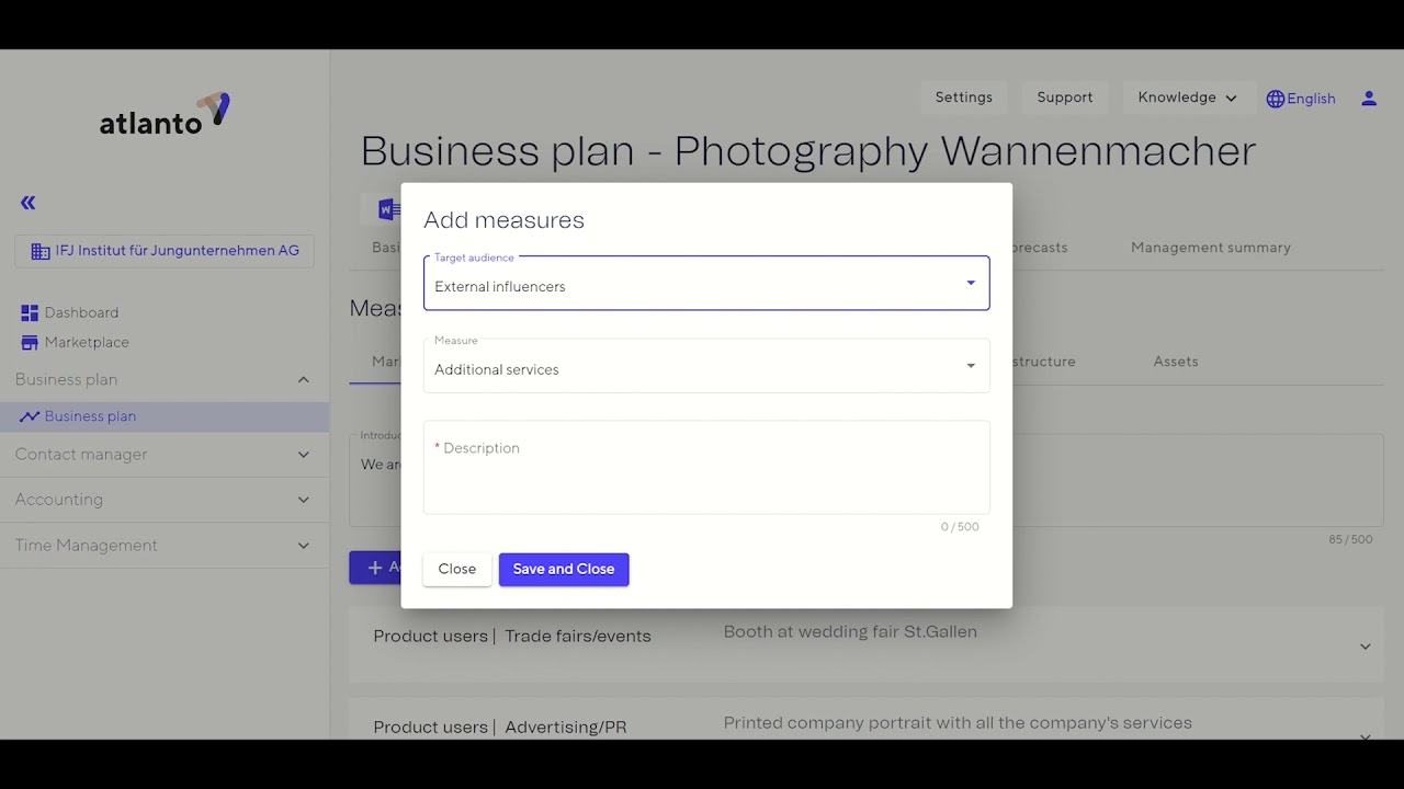 Business plan: Measures