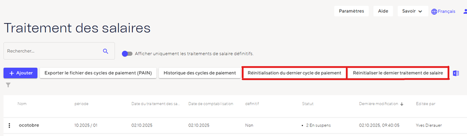 Voici comment réinitialiser les cycles de paiement et les traitements de salaire.